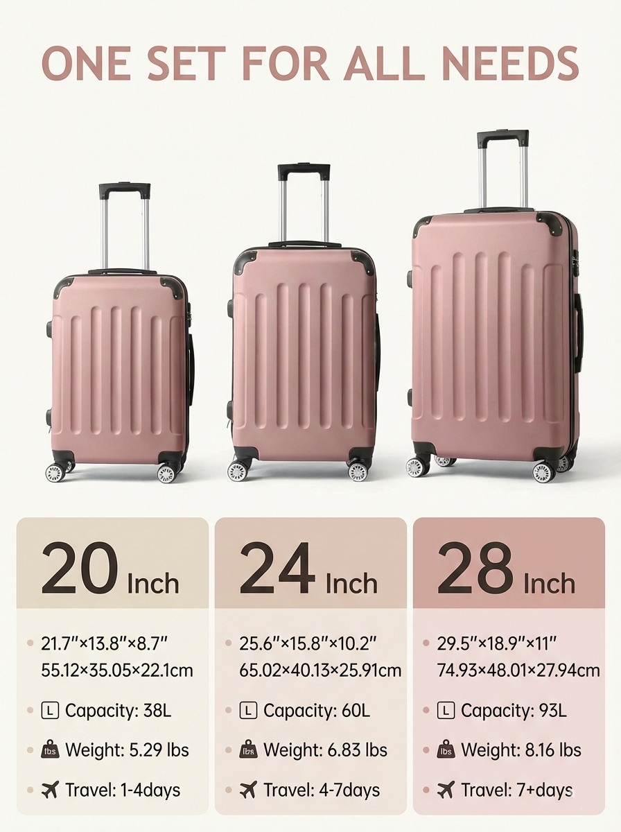 Multi Color - 3PCs Luggage Set 20/24/28 Inch Hard Shell Spinner with TSA Lock