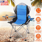 Foldable Camping Chair Heavy Duty Steel Lawn Chair Padded Seat Arm Back Beach Chair 330LBS Max Load with Cup Holder Carry Bag