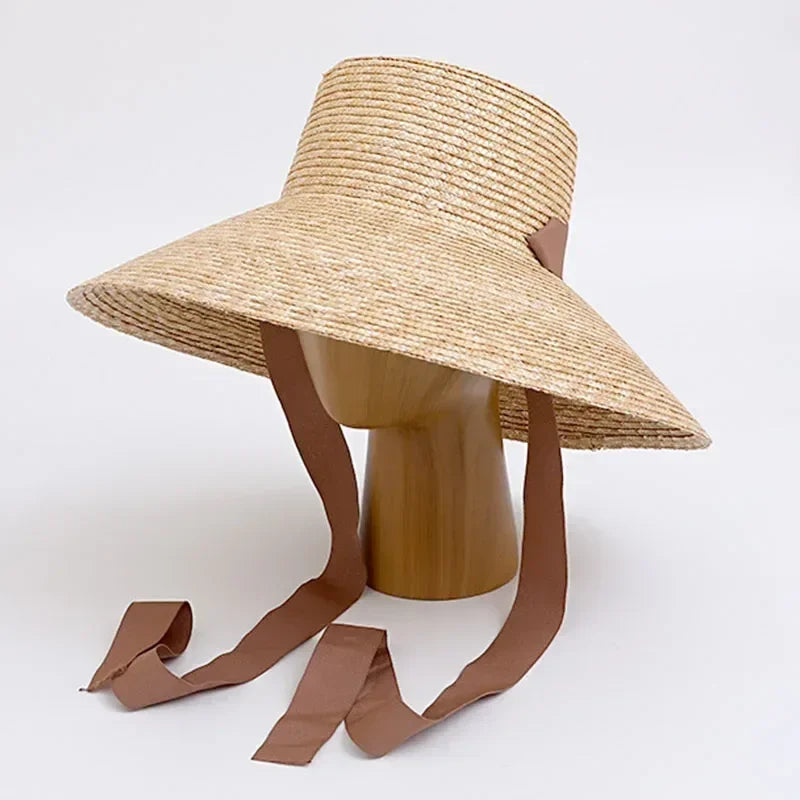 Women Wide Brim Straw Hat with Chin Strap Summer Sun Hats UV Sun Protection Beach Hat Wind Lanyard UPF Derby Travel Hat