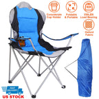 Foldable Camping Chair Heavy Duty Steel Lawn Chair Padded Seat Arm Back Beach Chair 330LBS Max Load with Cup Holder Carry Bag