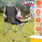Foldable Camping Chair Heavy Duty Steel Lawn Chair Padded Seat Arm Back Beach Chair 330LBS Max Load with Cup Holder Carry Bag